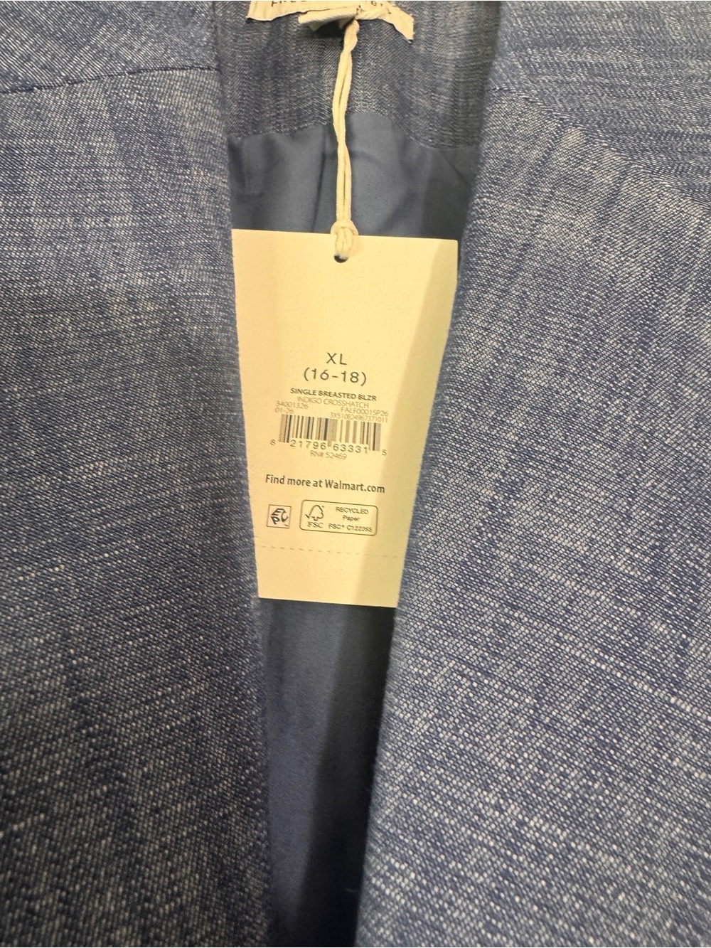 NWT Free Assembly Blue Crosshatch Single-Breasted Blazer Jacket Size XL (16-18) - Picture 2 of 5